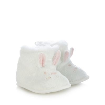 bluezoo Baby girls' white faux fur bunny applique booties